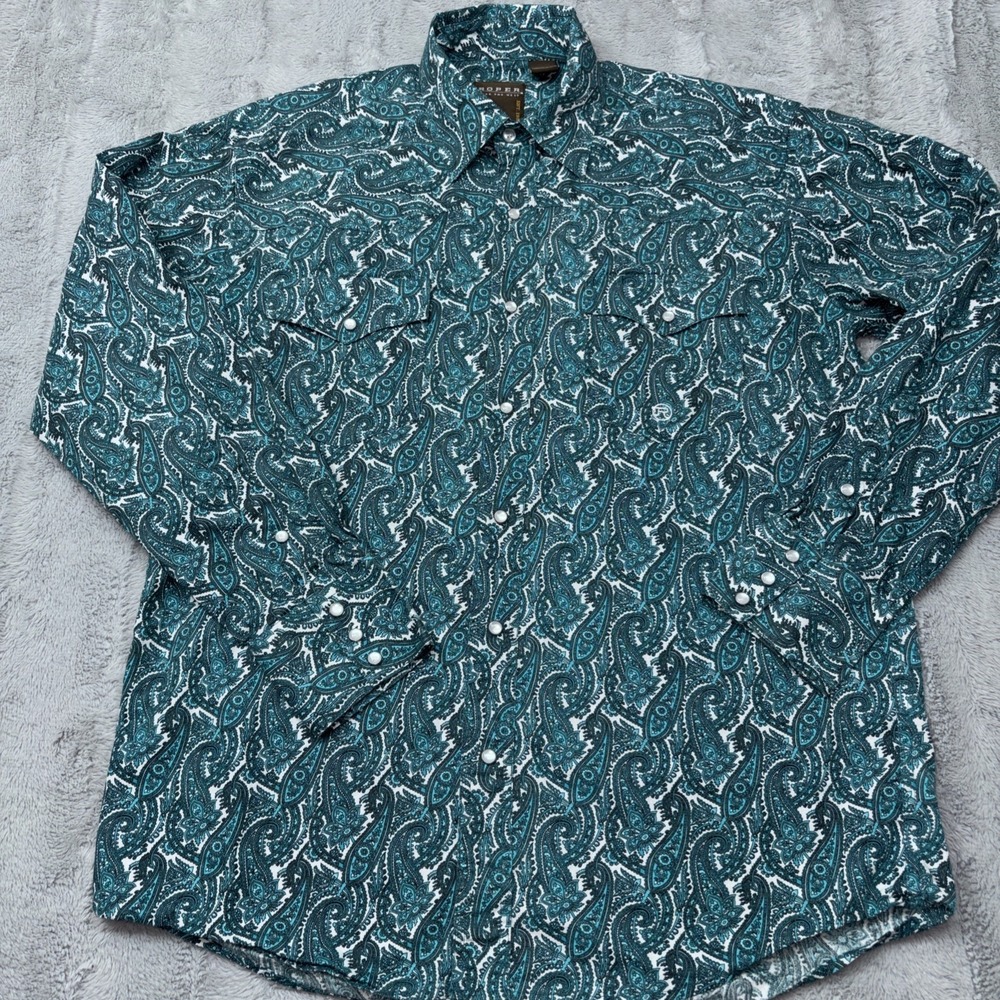 Roper Wear The West Shirt Men's Medium Paisley Cowboy Western Long Sleeve Snap M